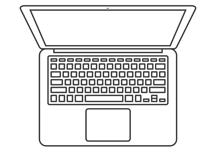 black and white graphic of an opened laptop